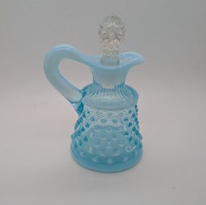 Vintage 50s Fenton Opalescent Vaseline Glass Cruet